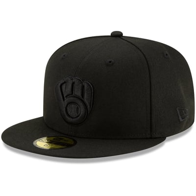 Milwaukee Brewers New Era Black on Black 59FIFTY Fitted Hat - Black