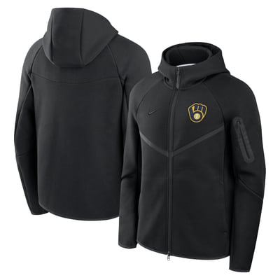 Milwaukee Brewers Nike Tech Fleece Raglan Full-Zip Windrunner Hoodie - Black