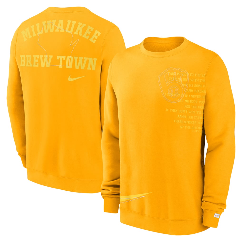 Milwaukee Brewers Nike Statement Ball Game Fleece Pullover Sweatshirt - Gold