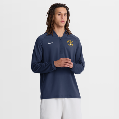 Milwaukee Brewers Nike Authentic Collection Dri-FIT Raglan Half-Zip Pullover - Navy