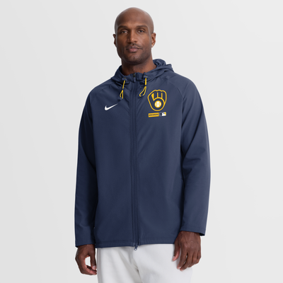 Milwaukee Brewers Nike Authentic Collection Raglan Therma-FIT Full-Zip Hooded Jacket - Navy