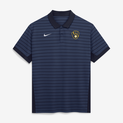 Milwaukee Brewers Nike Authentic Collection Striped Victory Dri-FIT Polo - Navy