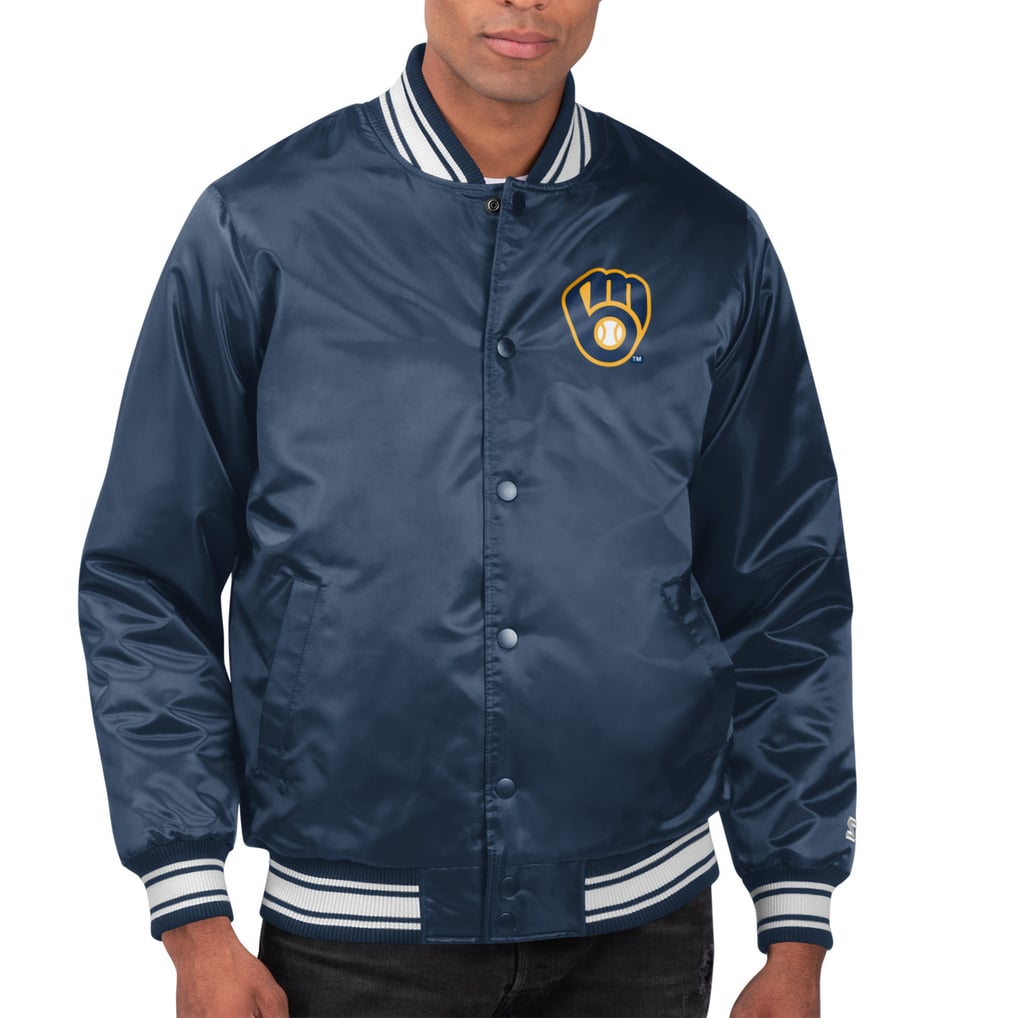  Milwaukee Brewers Starter Printed Team Logo Satin Varsity Full-Snap Jacket - Navy