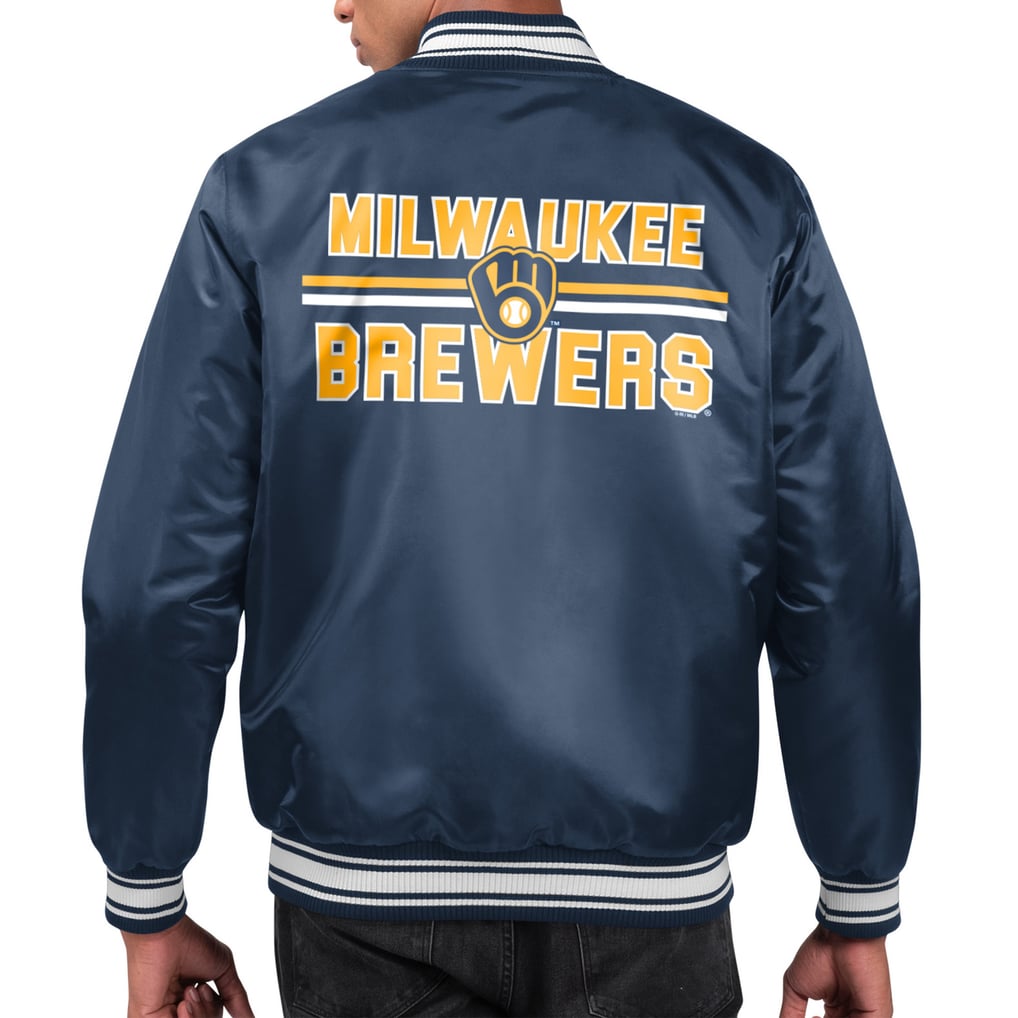  Milwaukee Brewers Starter Printed Team Logo Satin Varsity Full-Snap Jacket - Navy