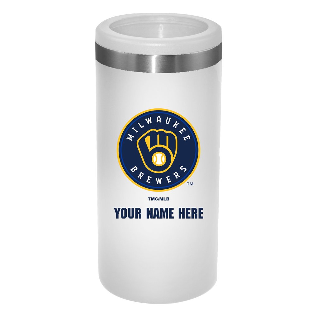 Milwaukee Brewers 12oz. Personalized Slim Can Holder - White