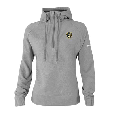 Milwaukee Brewers Columbia Women's  Swingcraft Tri-Blend Half-Zip Hoodie - Gray