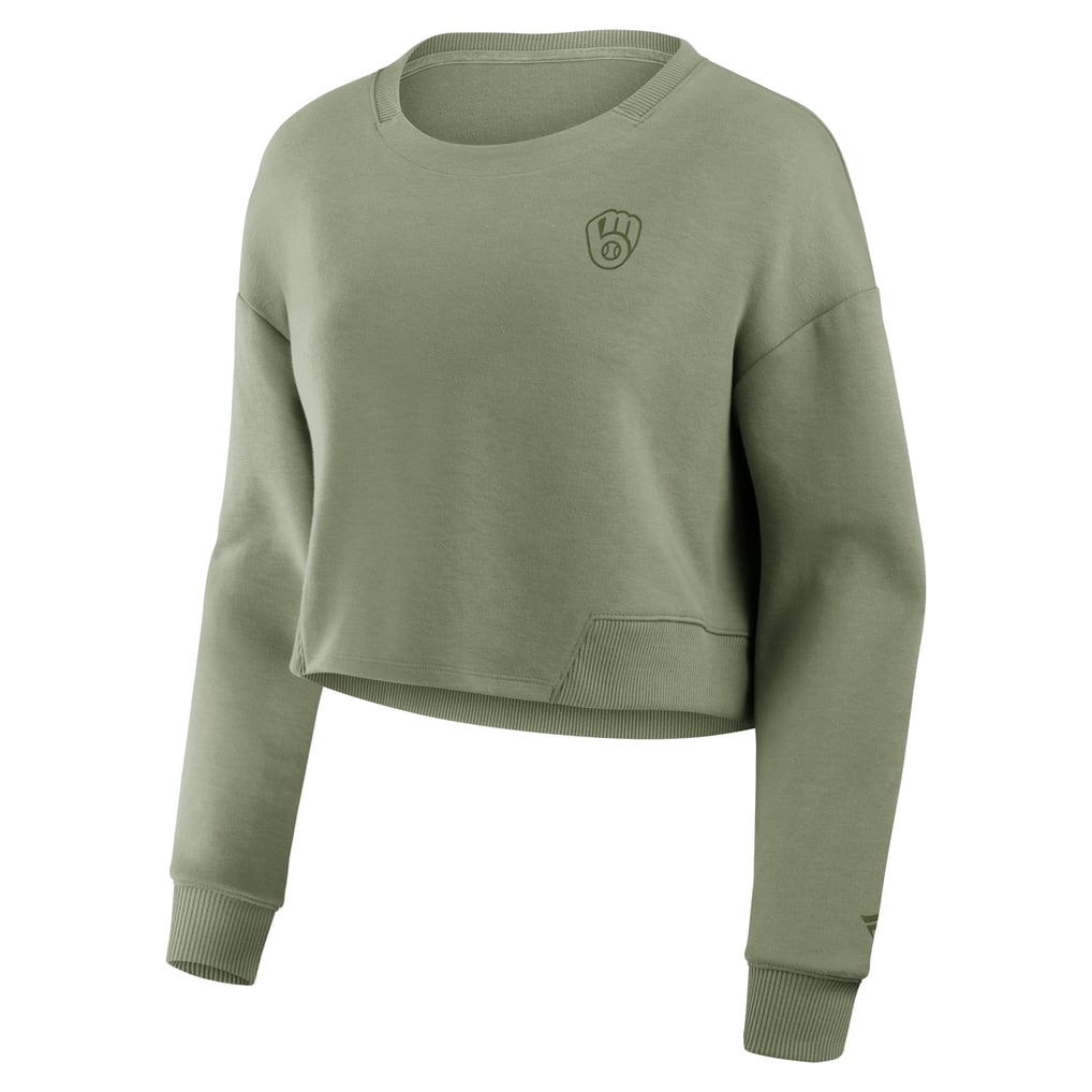 Milwaukee Brewers Fanatics Women's Studio Cropped Pullover Sweatshirt - Olive