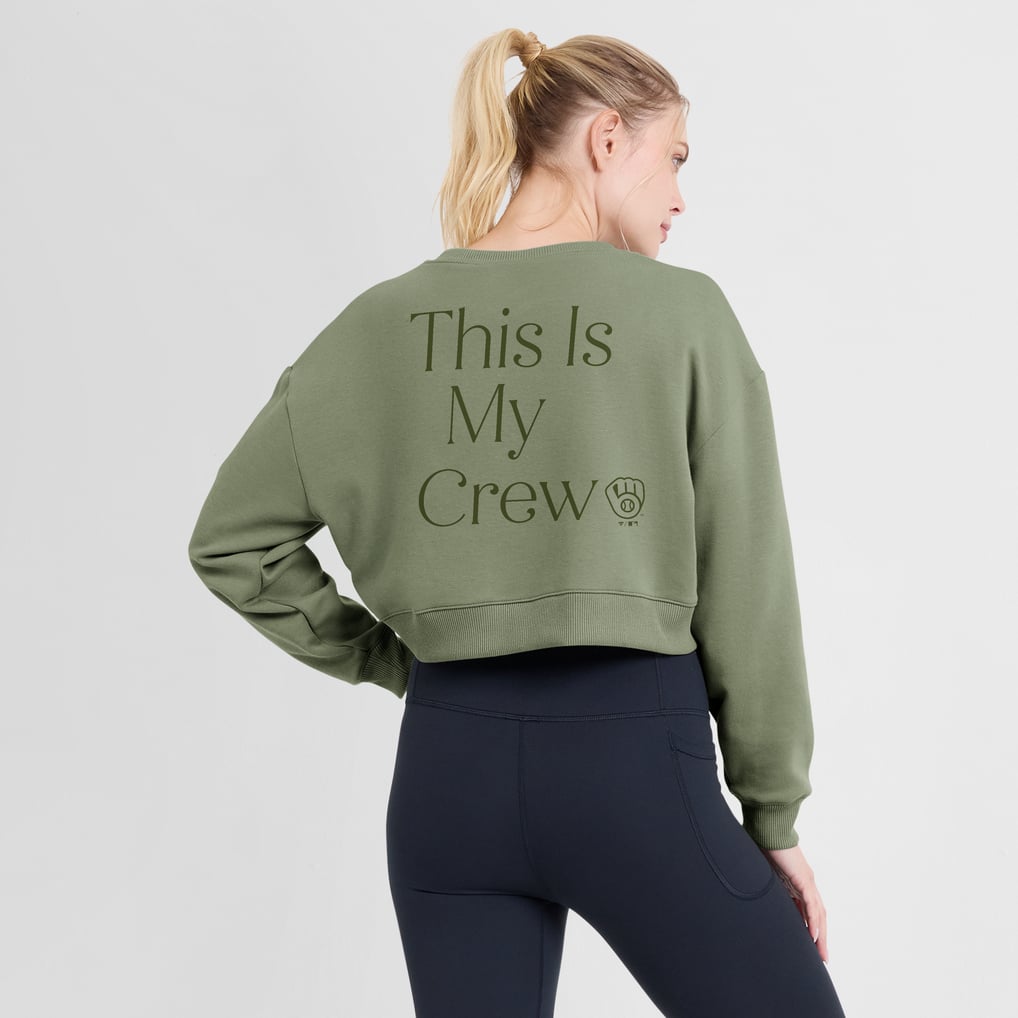 Milwaukee Brewers Fanatics Women's Studio Cropped Pullover Sweatshirt - Olive