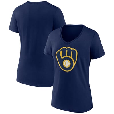  Milwaukee Brewers Logo Athletic Women's Official Logo Athletic V-Neck T-Shirt - Navy