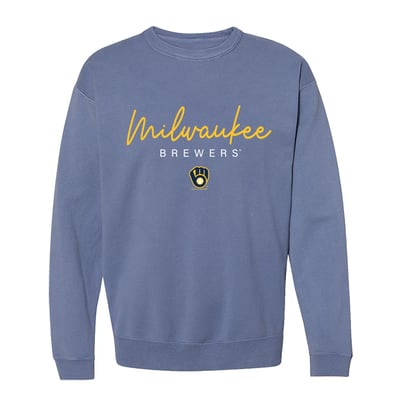  Milwaukee Brewers Soft as a Grape Women's Pigment Dye Crewneck Sweatshirt - Navy