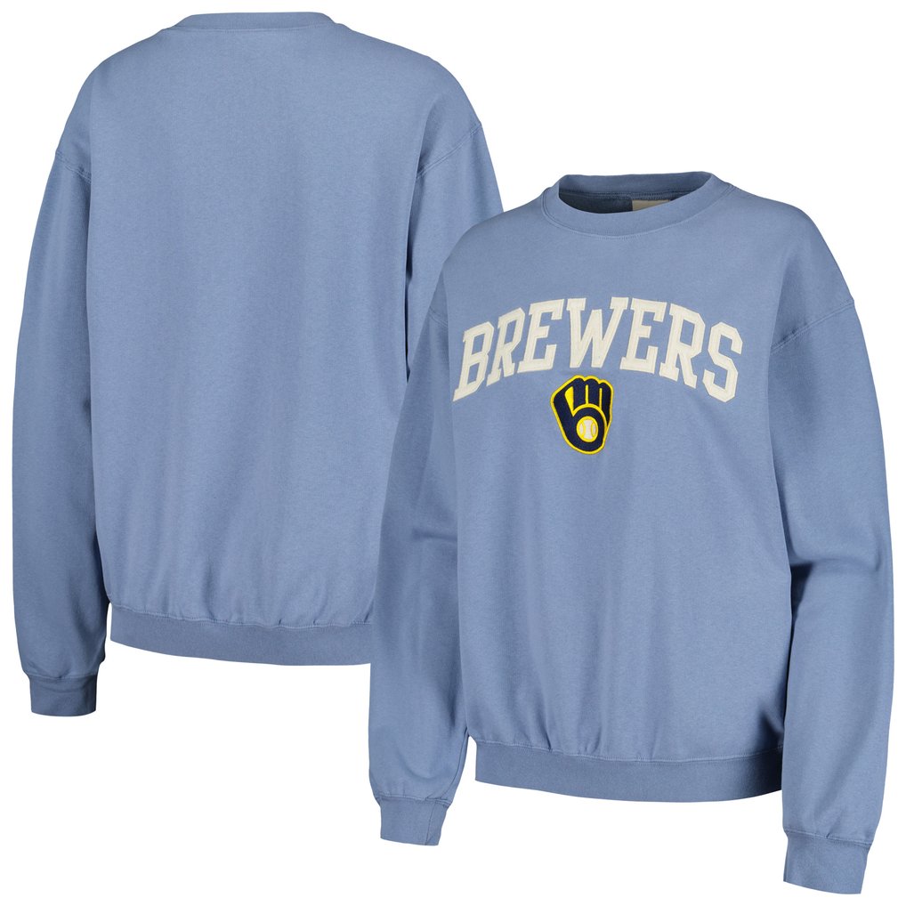 Milwaukee Brewers Soft as a Grape Women's Pigment Dye Pullover Sweatshirt - Navy