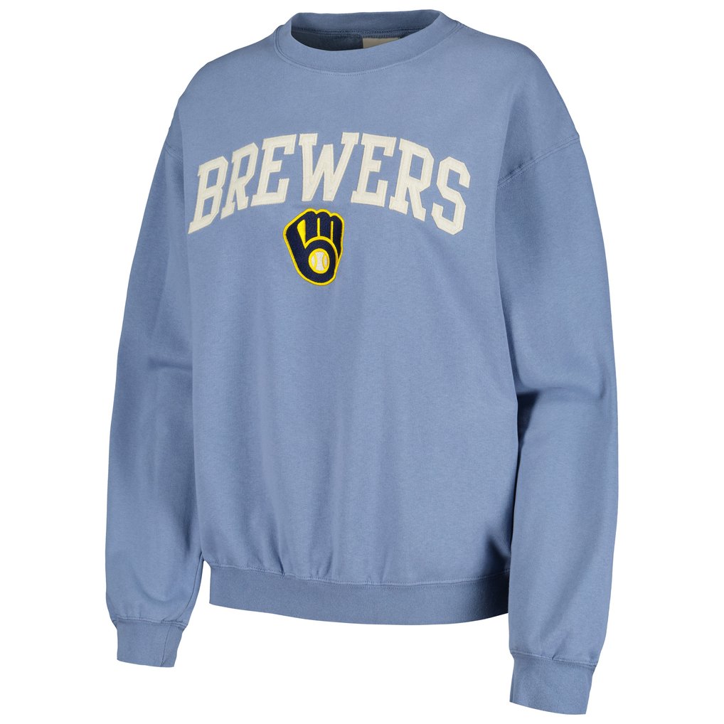 Milwaukee Brewers Soft as a Grape Women's Pigment Dye Pullover Sweatshirt - Navy