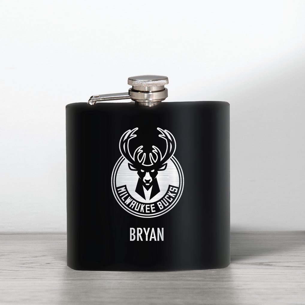 Milwaukee Bucks 6oz. Personalized Stealth Hip Flask - Black