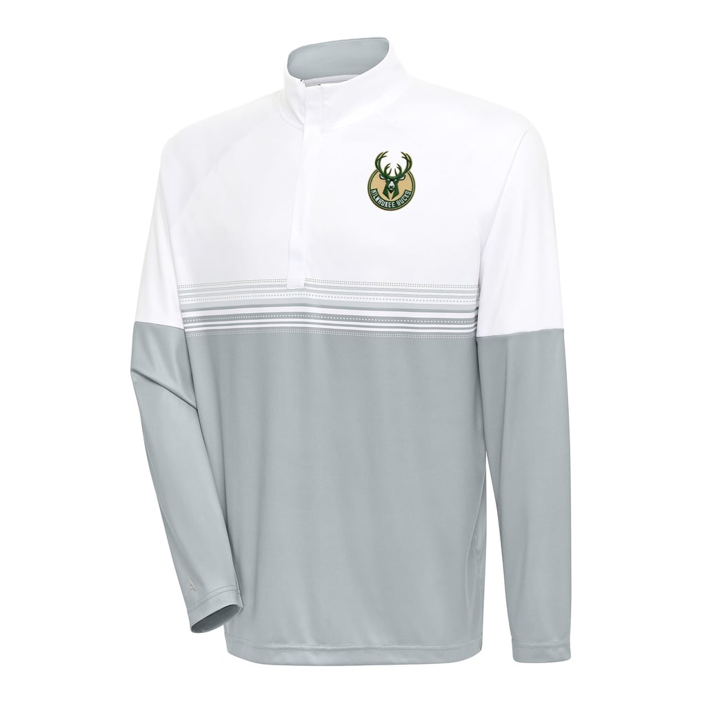 Milwaukee Bucks Antigua Bender Quarter-Zip Pullover Top - White/Gray