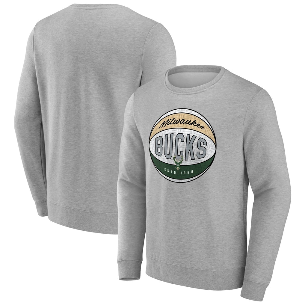 Milwaukee Bucks Fanatics True Classics Hard Color Fleece Pullover Sweatshirt - Gray