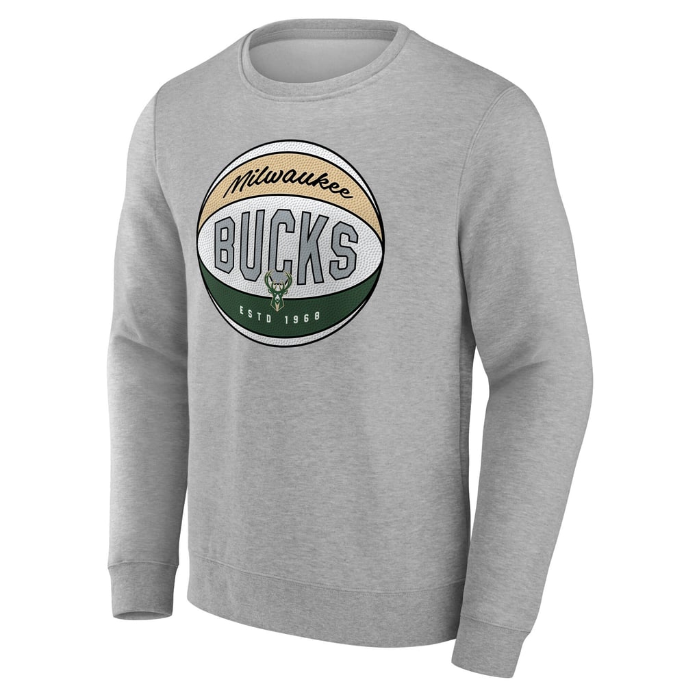 Milwaukee Bucks Fanatics True Classics Hard Color Fleece Pullover Sweatshirt - Gray
