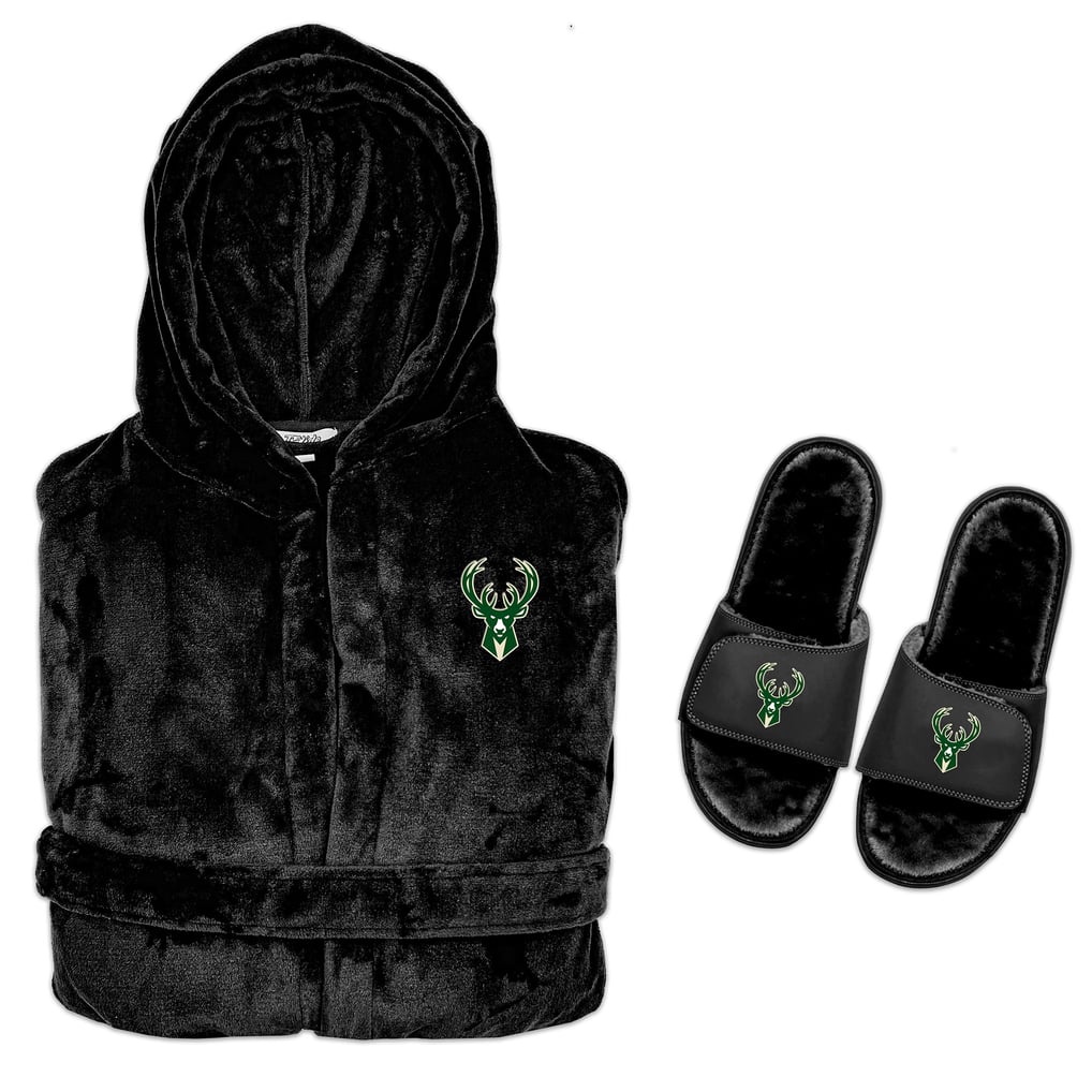  Milwaukee Bucks ISlide Hooded Phantom Robe & Fur Slide Bundle - Black