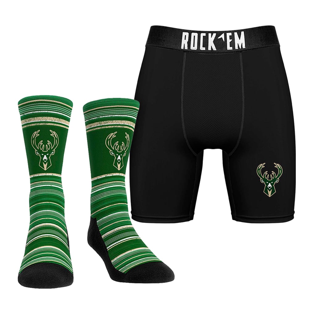 Milwaukee Bucks Rock Em Socks Primary Crew Socks & Boxer Briefs Combo Pack
