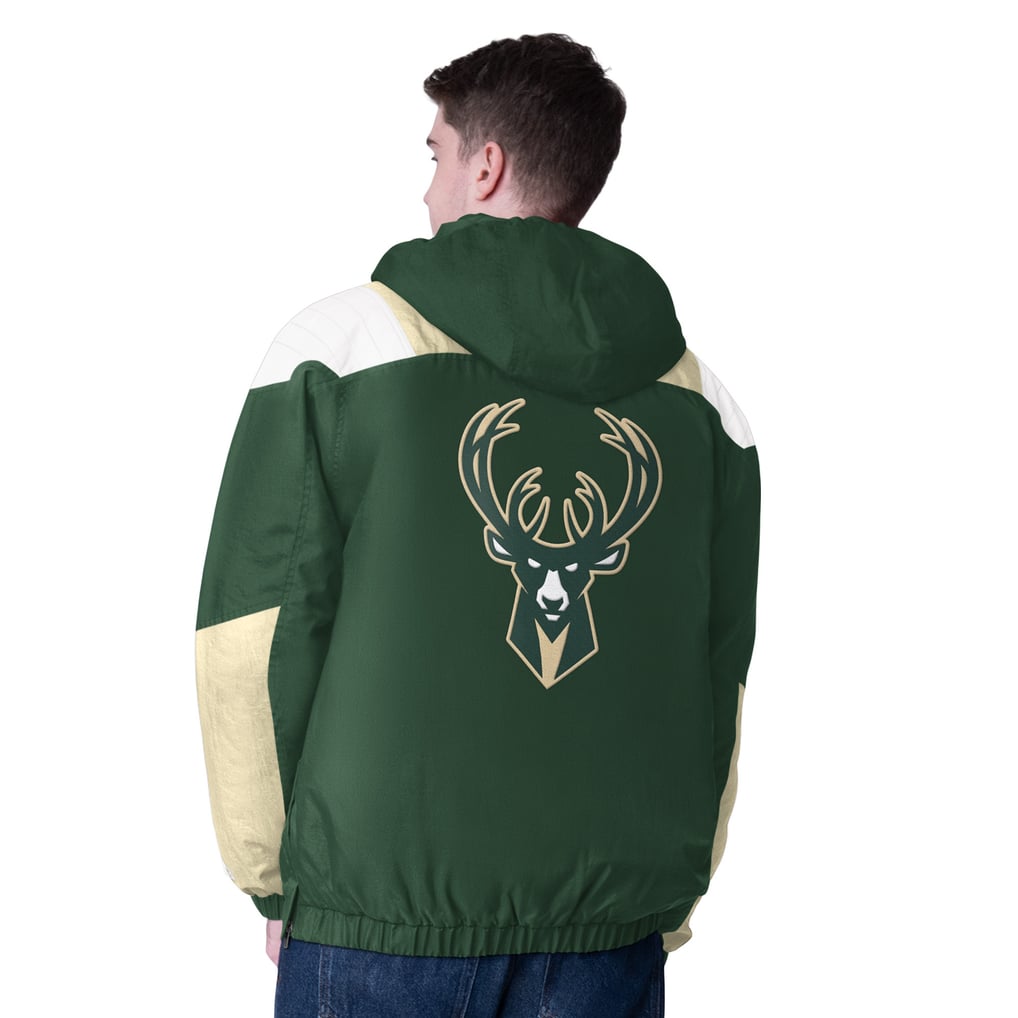  Milwaukee Bucks Starter Charger Half-Zip Pullover Jacket- Hunter Green/Cream