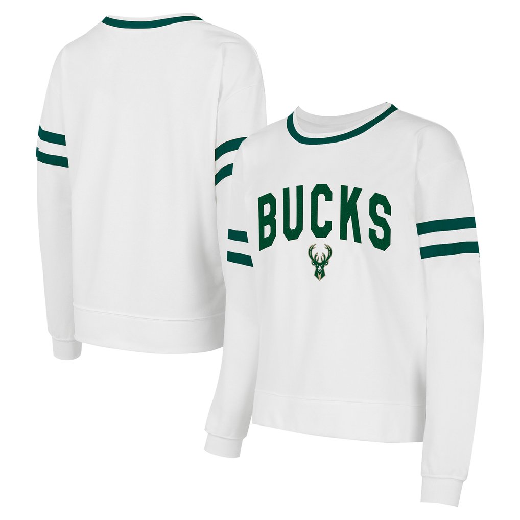  Milwaukee Bucks Concepts Sport Women's Borough Pullover Sweatshirt - White
