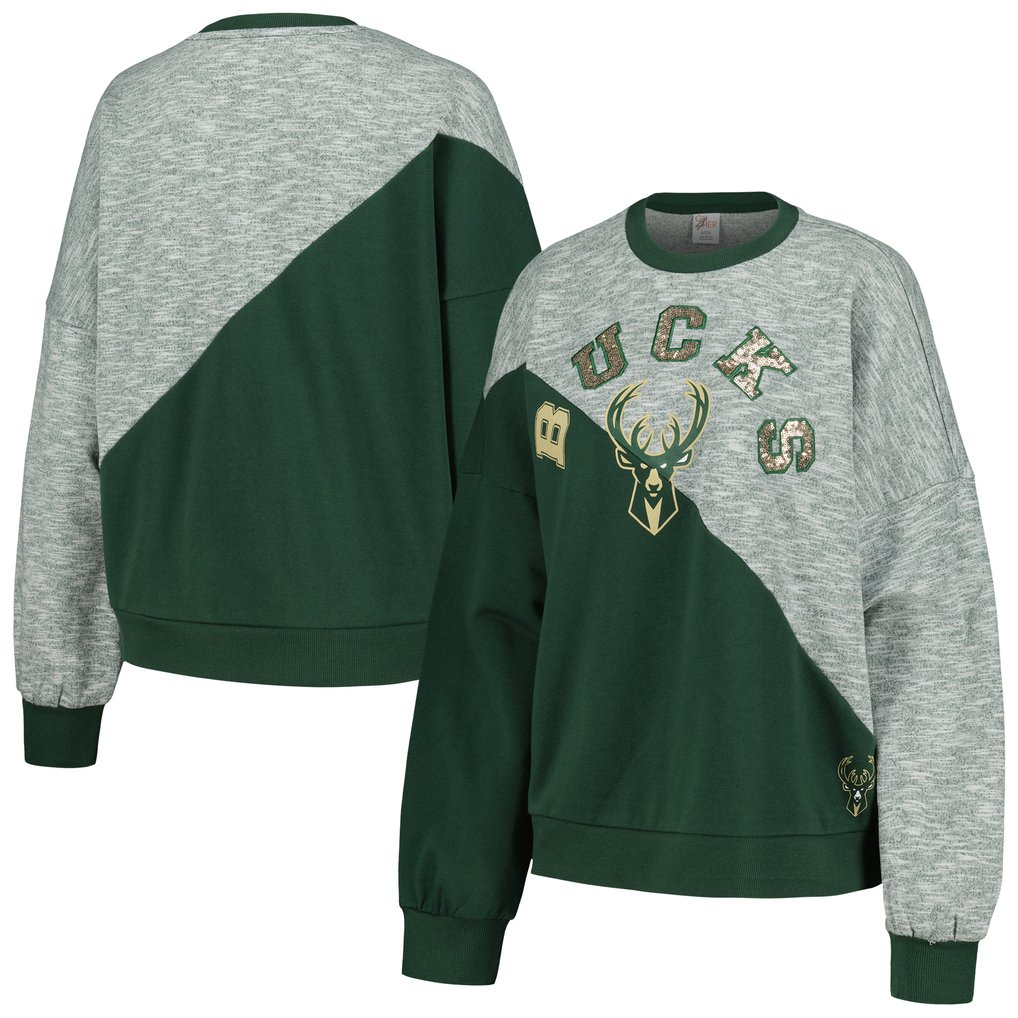Milwaukee Bucks G-III 4Her by Carl Banks Women's Benches Split Pullover Sweatshirt - Hunter Green