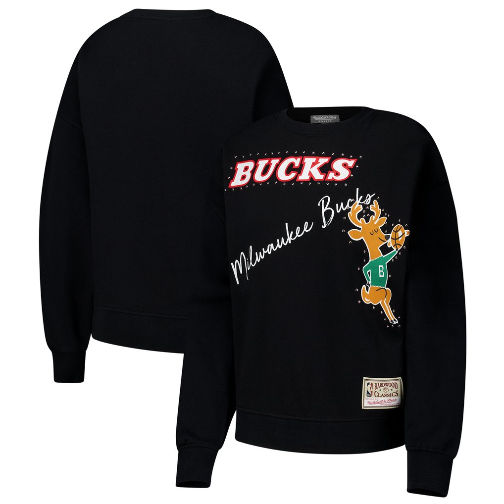Milwaukee Bucks Mitchell & Ness Women's Hardwood Classics Home Team Pullover Sweatshirt - Black