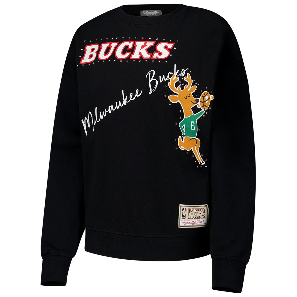 Milwaukee Bucks Mitchell & Ness Women's Hardwood Classics Home Team Pullover Sweatshirt - Black