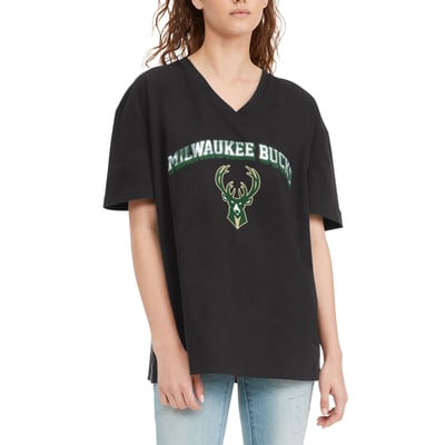 Milwaukee Bucks Tommy Jeans Women's Ashley V-Neck T-Shirt - Black