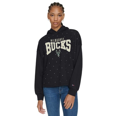 Milwaukee Bucks Tommy Jeans Women's Stella Cropped Pullover Hoodie - Black