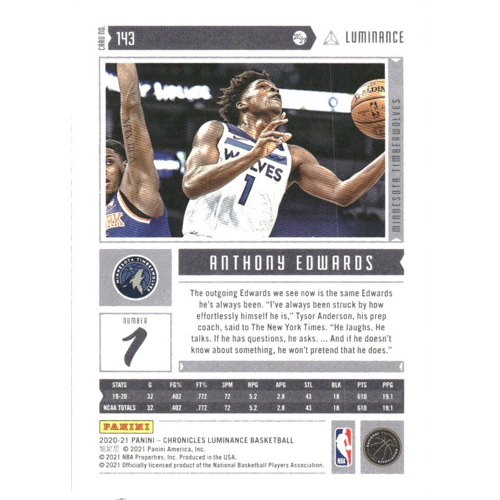 2020-21 Panini Chronicles Bronze #143 Anthony Edwards/Luminance