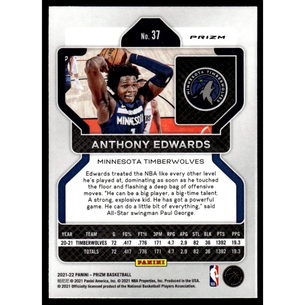 2021-22 Panini Prizm Prizms Silver #37 Anthony Edwards