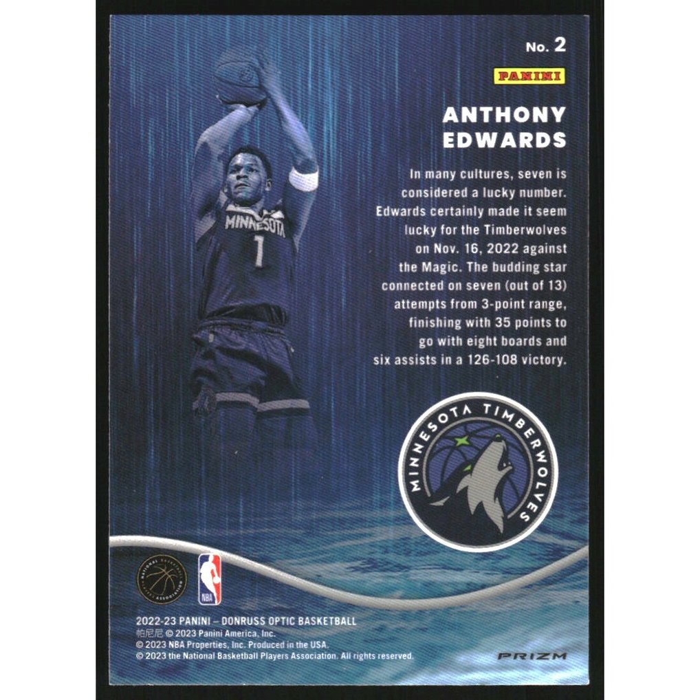 2022-23 Donruss Optic Raining 3s Holo #2 Anthony Edwards