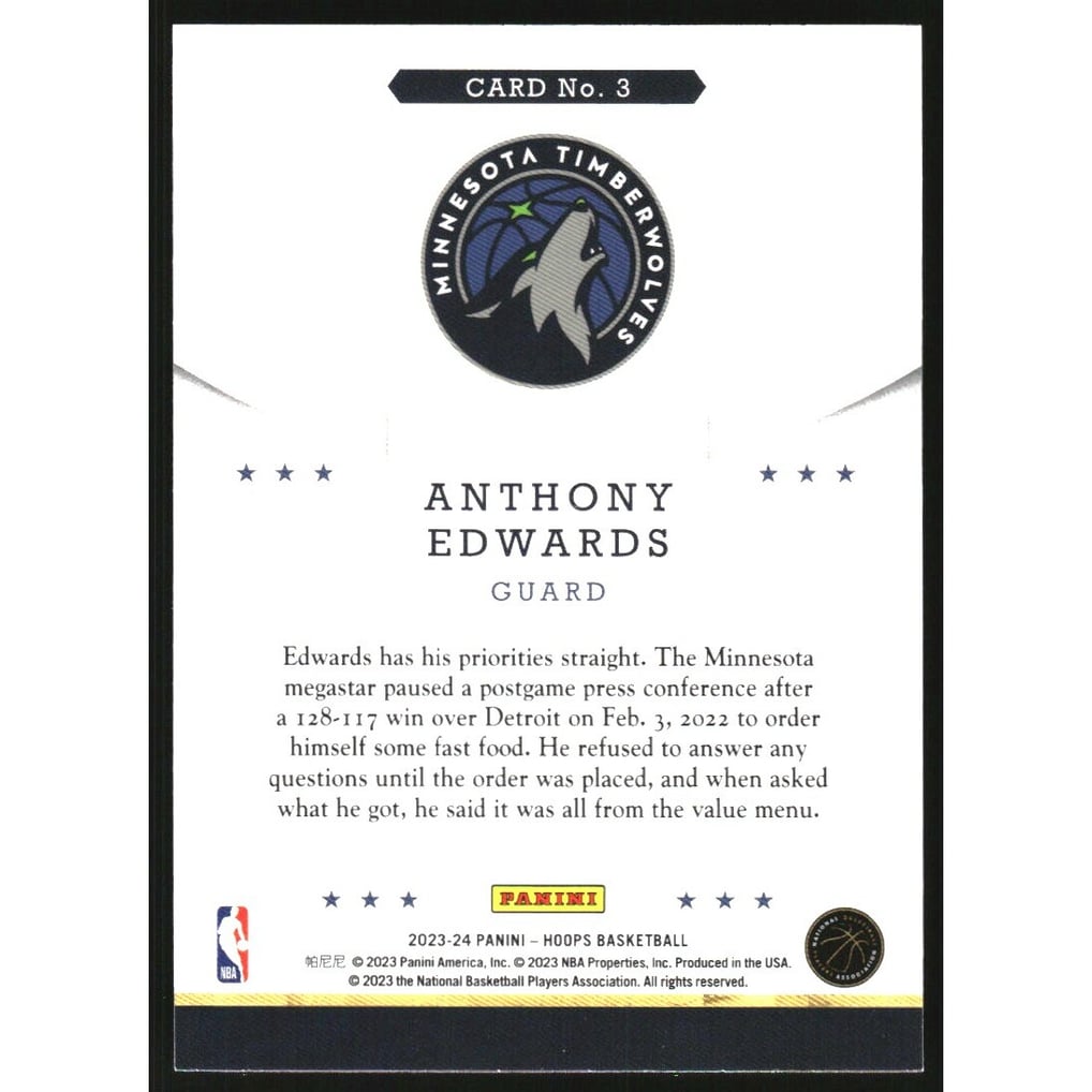 2023-24 Hoops Hoops Throwback #3 Anthony Edwards