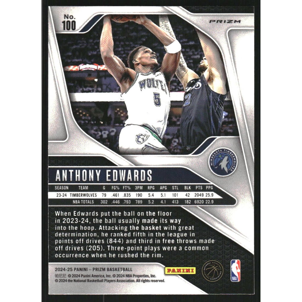 2024-25 Panini Prizm Prizms Ruby Wave #100 Anthony Edwards