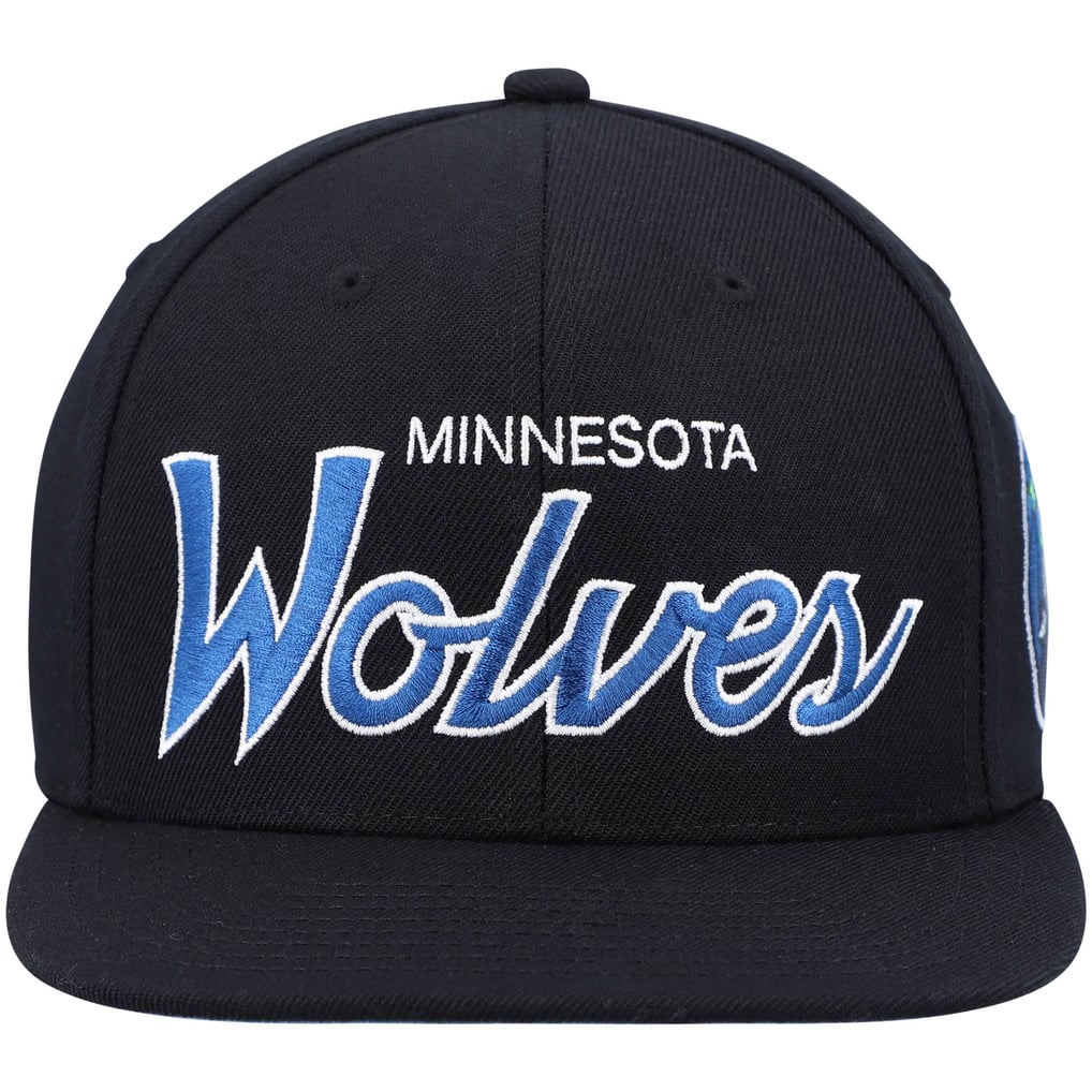 Minnesota Timberwolves Mitchell & Ness Hardwood Classics Script 2.0 Snapback Hat - Black