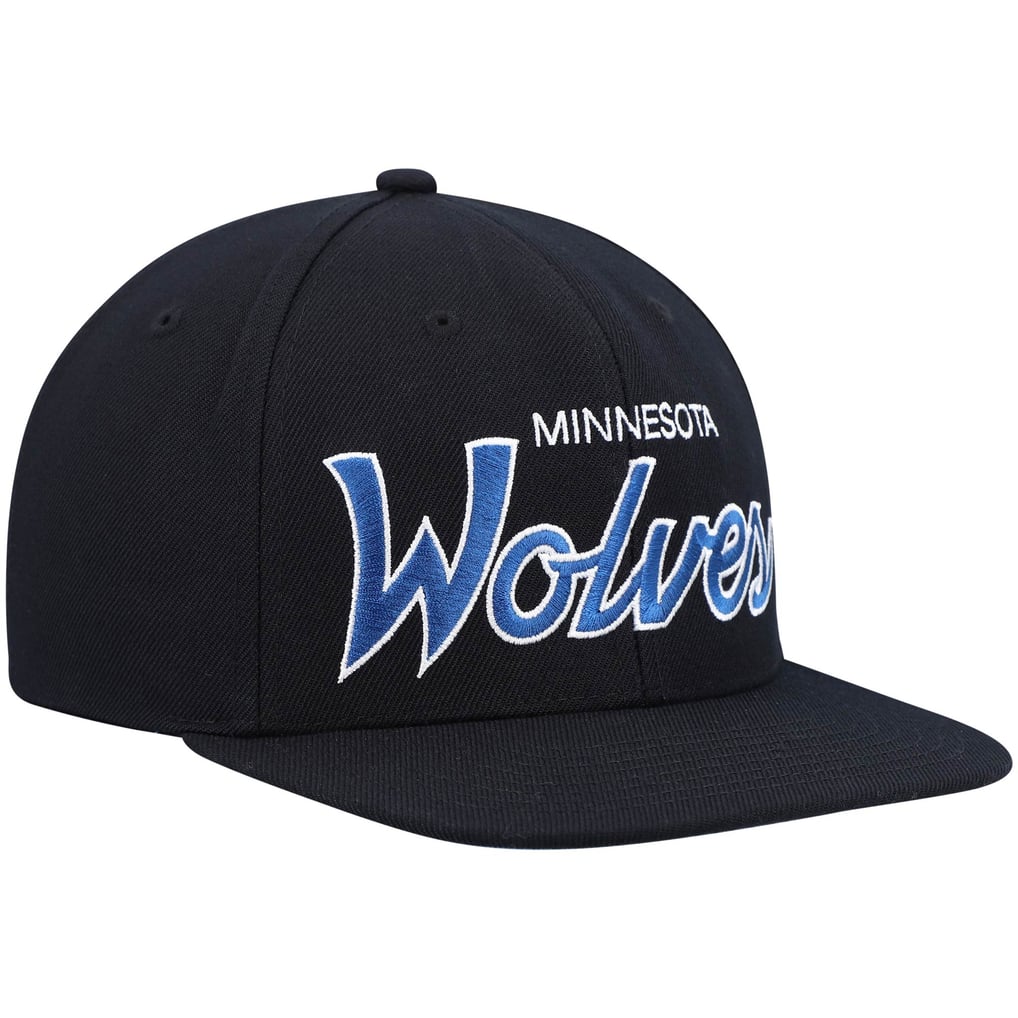 Minnesota Timberwolves Mitchell & Ness Hardwood Classics Script 2.0 Snapback Hat - Black