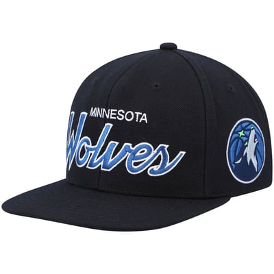 Minnesota Timberwolves Mitchell & Ness Hardwood Classics Script 2.0 Snapback Hat - Black
