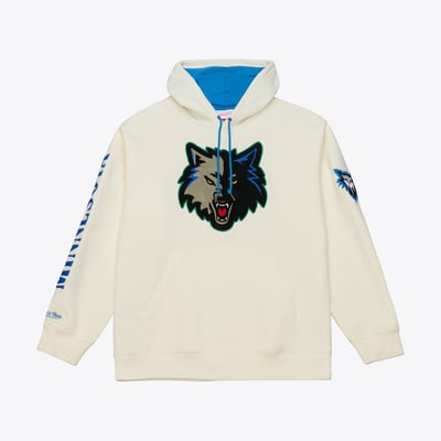 Minnesota Timberwolves Mitchell & Ness Hardwood Classics Chainstitch Premium Fleece Hoodie - Cream