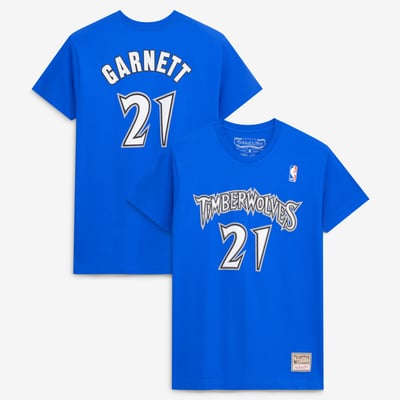 Kevin Garnett Minnesota Timberwolves Mitchell & Ness Hardwood Classics Stitch Name & Number T-Shirt - Blue