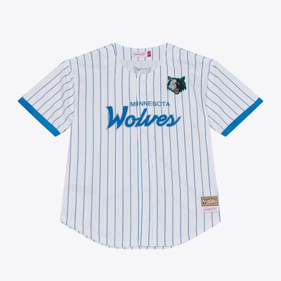 Minnesota Timberwolves Mitchell & Ness Head Coach Pinstripe Mesh Full-Button Baseball Jersey - White