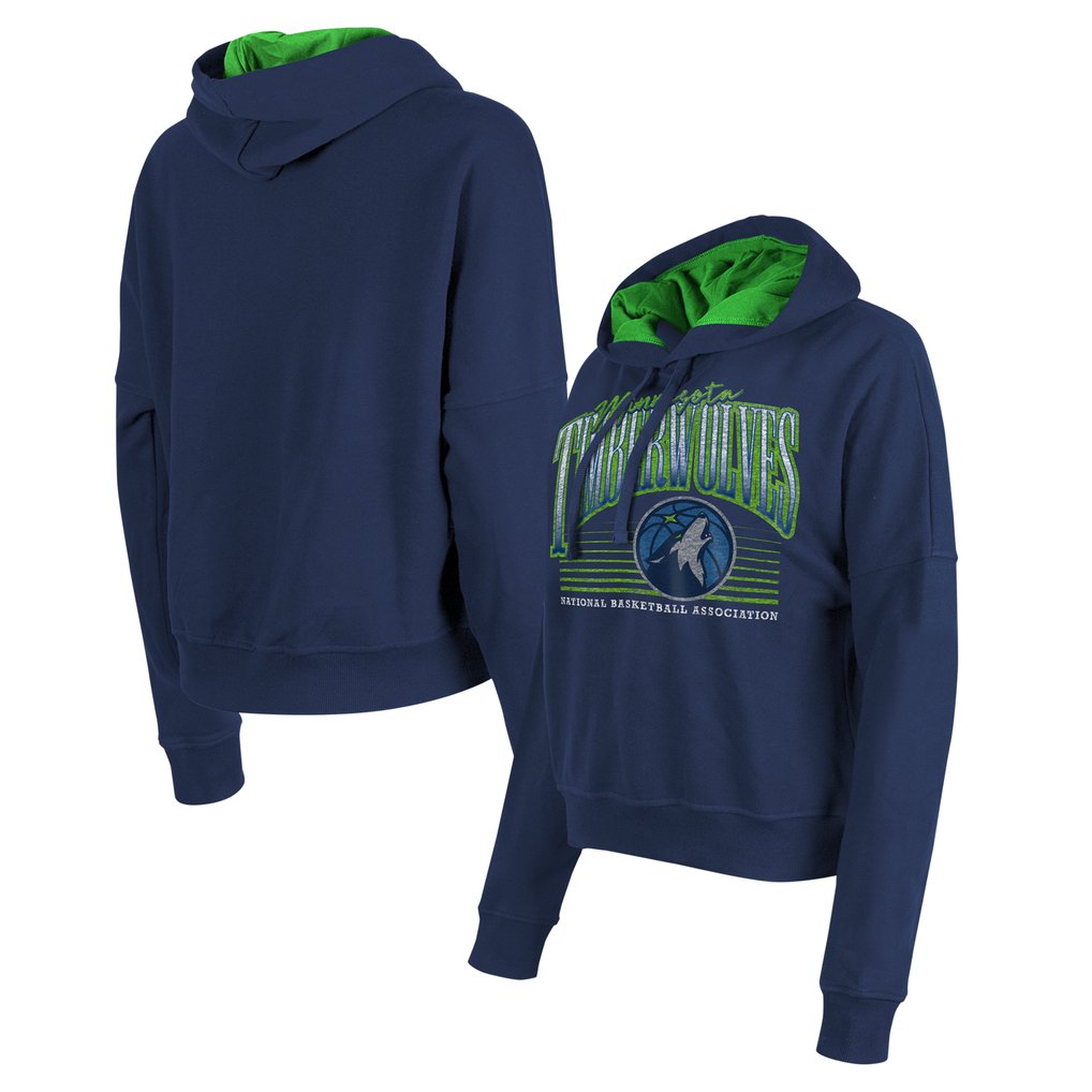 Minnesota Timberwolves New Era Women's Boxy Pullover Hoodie - Navy
