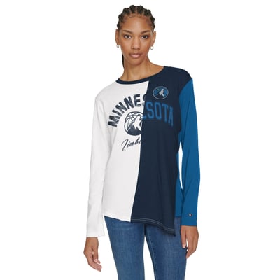 Minnesota Timberwolves Tommy Jeans Women's Amelia Color Blocked Long Sleeve T-Shirt - White/Navy
