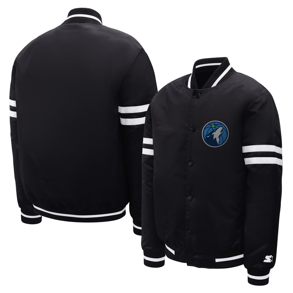  Minnesota Timberwolves Starter Youth Satin Full-Snap Varsity Jacket - Black