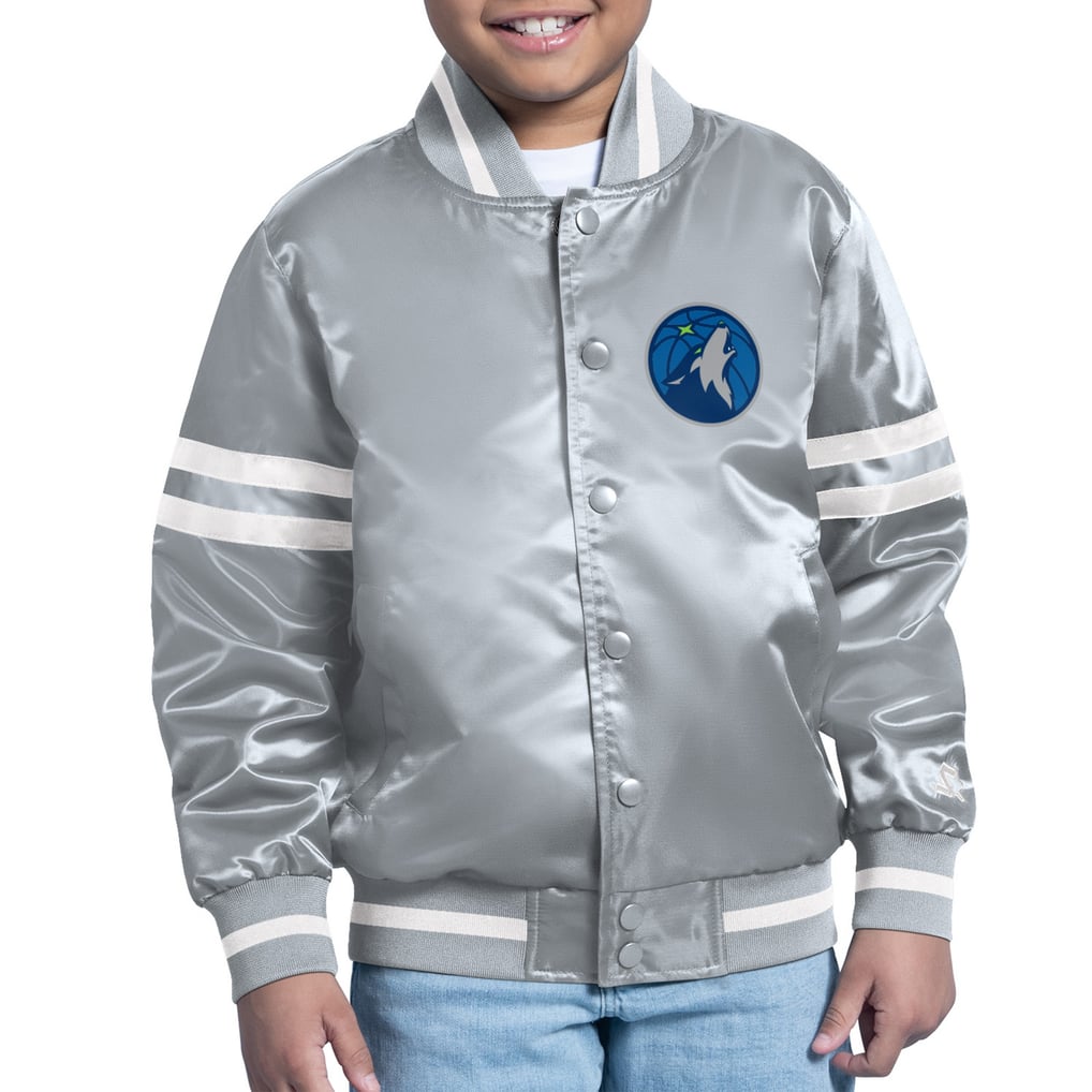 Minnesota Timberwolves Starter Youth Comic-Style Satin Full-Snap Varsity Jacket - Gray