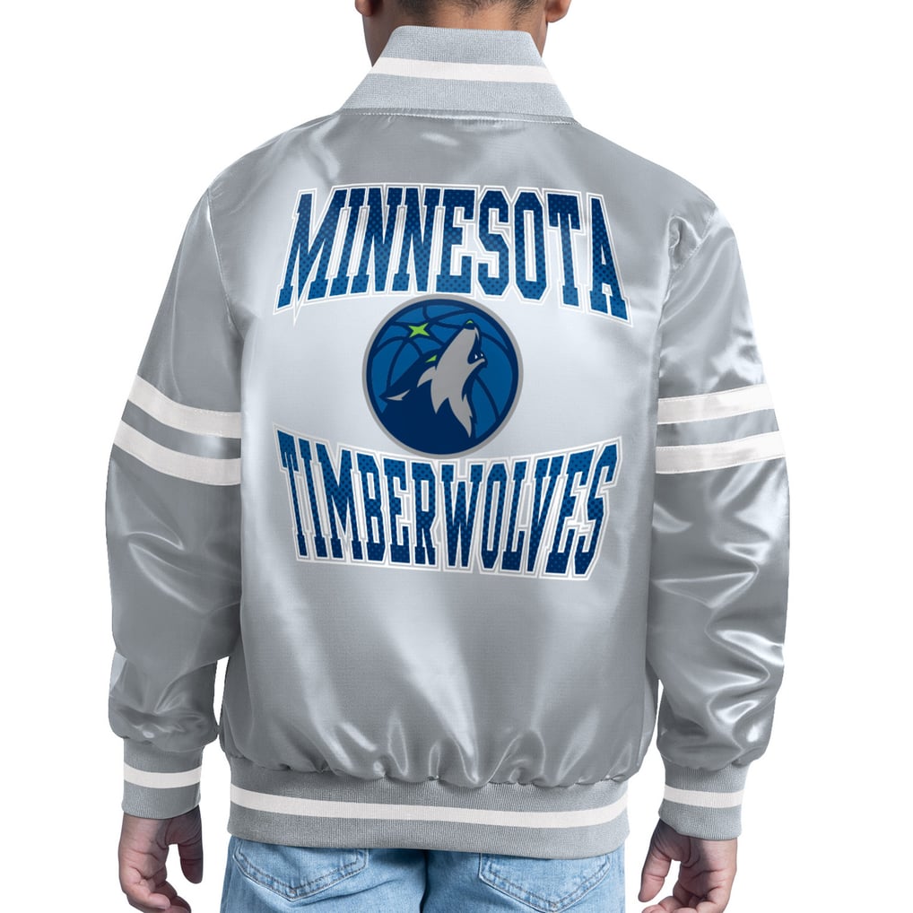 Minnesota Timberwolves Starter Youth Comic-Style Satin Full-Snap Varsity Jacket - Gray