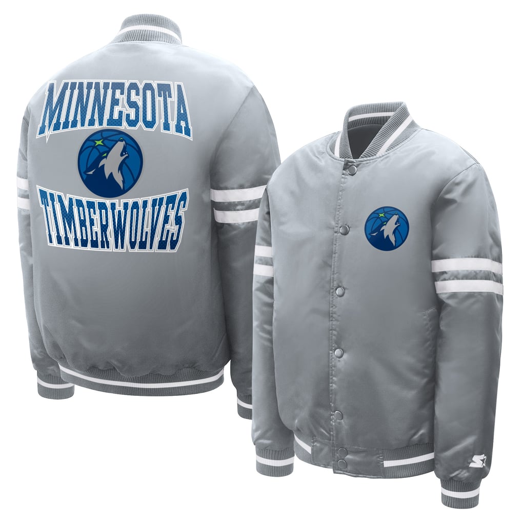 Minnesota Timberwolves Starter Youth Comic-Style Satin Full-Snap Varsity Jacket - Gray