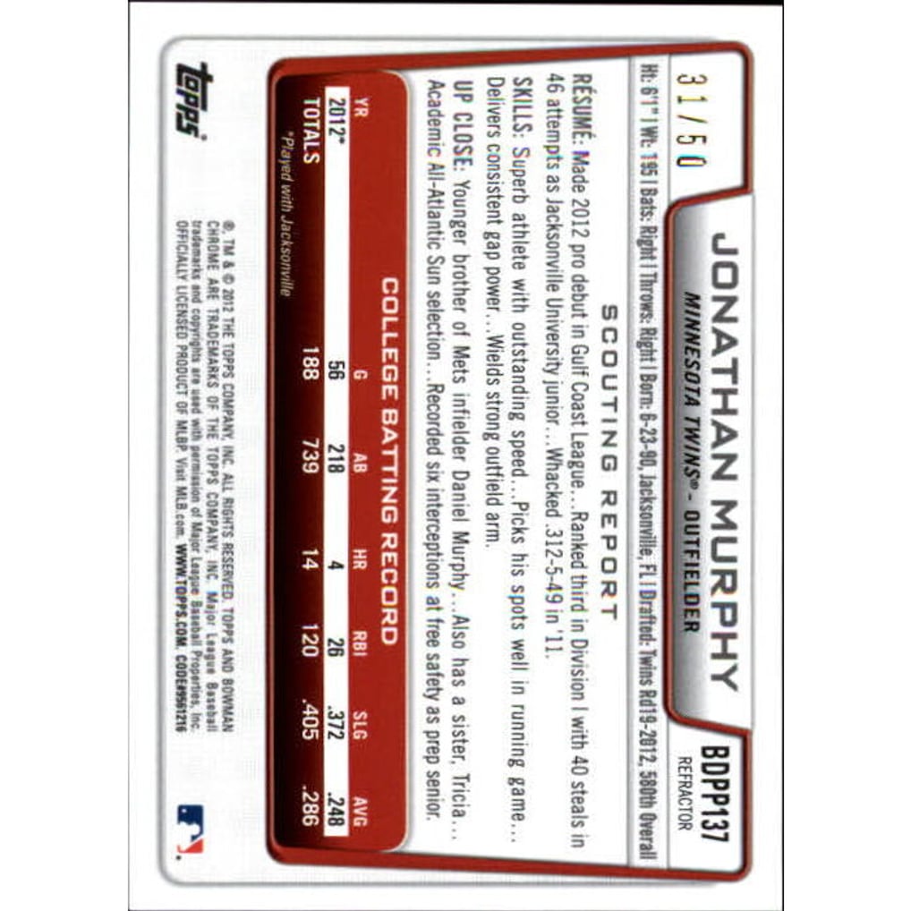 2012 Bowman Chrome Draft Draft Picks Gold Refractors #BDPP137 Jonathan Murphy