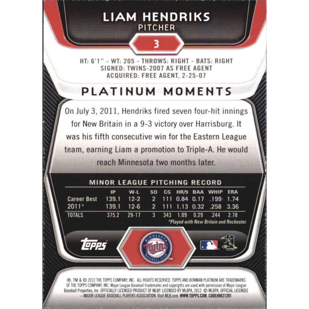 2012 Bowman Platinum Ruby #3 Liam Hendriks