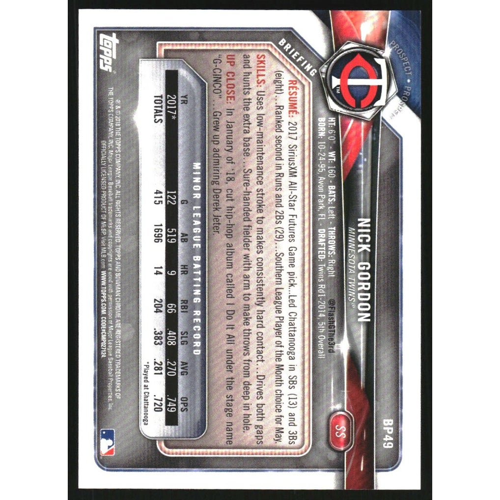 2018 Bowman Prospects Orange #BP49 Nick Gordon