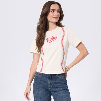  Minnesota Twins Terez Women's Sugar Swizzle Baseball Stitch T-Shirt - Cream